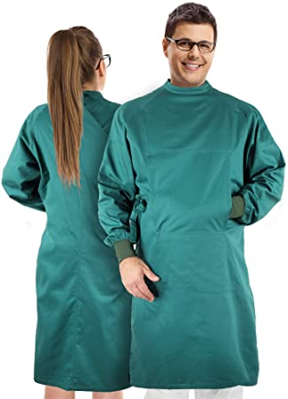 Medd Max Medical Gown Washable – Reusable Gown with Long Sleeve & Elastic Cuff, Unisex Cotton Lab Coat, Work Uniform, Dust Suit Long Workwear (Size Large)