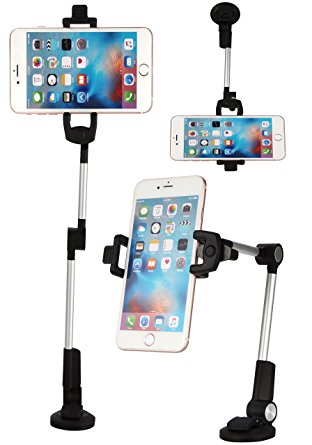 Universal SmartPhone Holder Mount Stand, Desk Top Cradle,Car Dashboard Windshield Wall Mount, Adjustable Mobile Dash Suction Swivel Rotating Iphone Android Desktop Car GPS Wireless Accessory (Silver)