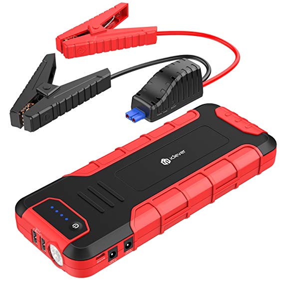 iClever 1300A Peak Portable Car Jump Starter (up to 8L Gas or 6.5L Disel Engine), Auto Battery Booster, Power Bank Car Battery Charger with Smart Clamps and Adapter