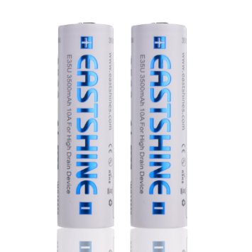 EASTSHINE E35U 3500mAh 10A Flat Top 3.7V 12.9Wh 18650 Rechargeable Li-ion Battery for High Drain Devices, 2Packs