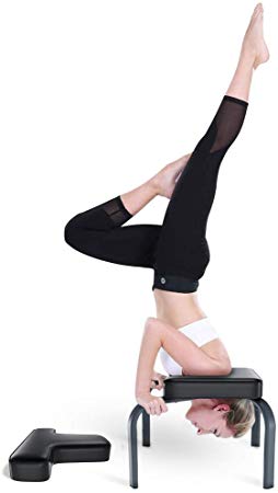 YOLEO Headstand Bench-Yoga Inversion Chair-Headstand Stool-Ideal for Workout, Fitness and Gym-Stress Relieve and Body Building-Steel Frame Black