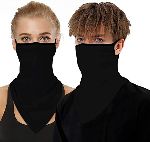 Bandana Neck Gaiter Face Mask Ear Loops for Running 2 Packs Breathable Scarf Face Neck Cover for Wind Dust Protection