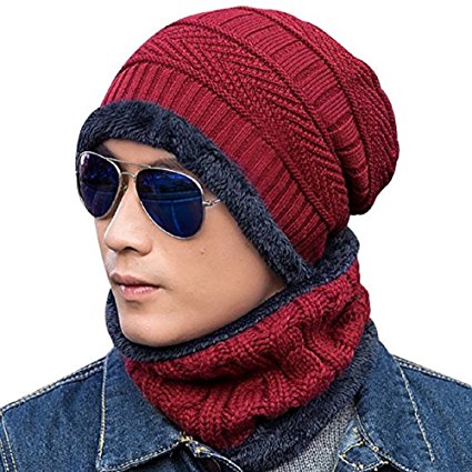 PGXT BeanieHat Scarf Set Winter Warm Fleece Lined Skull Cap and Scarf For Men Women