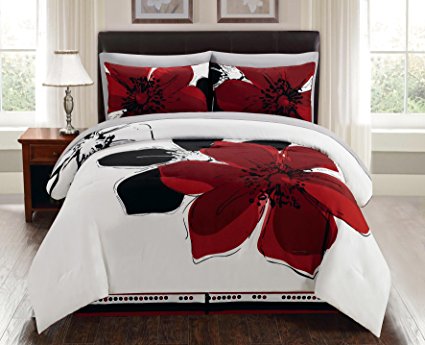 8-Piece Burgundy Red Black White Grey floral Comforter Bed-in-a-bag Set Queen Size Bedding   Sheets
