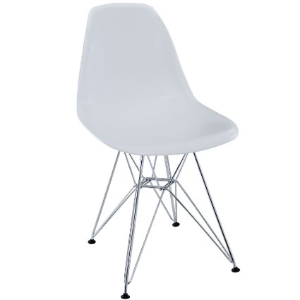 LexMod Plastic Side Chair in White with Wire Base