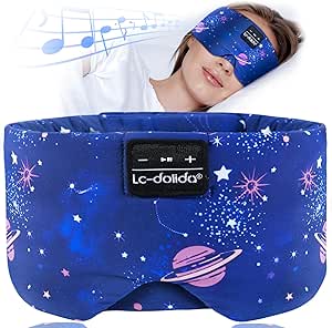 LC-dolida Sleep Mask with Bluetooth Headphones, Silk Eye Mask for Sleeping Side Sleepers, 5.4 Bluetooth Silk Sleep Mask Headphones for Women Men with Thin Speaker, Blackout, Cooling, Comfort