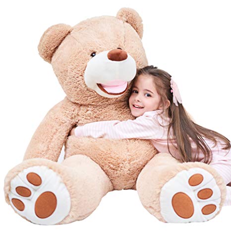 IKASA 39" Giant Teddy Bear with Big Footprints Plush Toy Stuffed Animals Light Brown