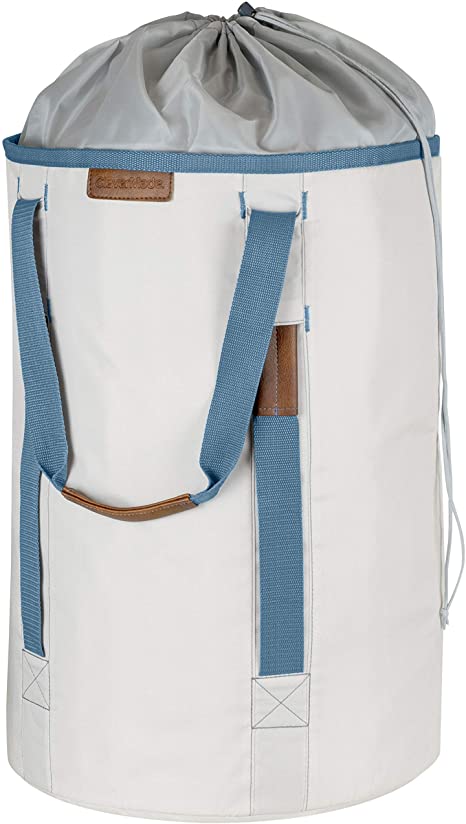 CleverMade Backpack Laundry Duffle Bag Tote with Comfortable Shoulder Straps and Durable Handles - Extra Large Capacity Polyester Clothes Hamper with Drawstring Top Closure Lid, Cream