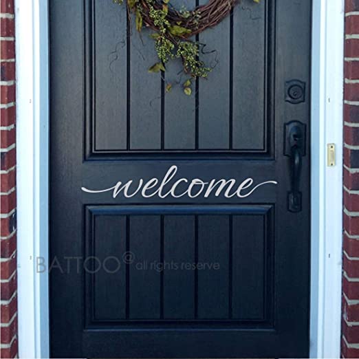 BATTOO Welcome Door Vinyl Decal - Welcome Front Door Sticker - Welcome Door Decal - Welcome Sticker - Vinyl Decal Door(White, 16" WX2.7 H)