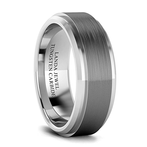 Tungsten Carbide 8mm Wedding Band for Men Beveled Edges Highly Polished and Center Brushed Comfort Fit