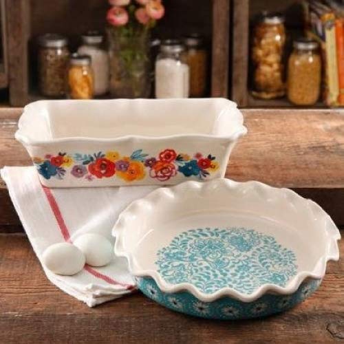 The Pioneer Woman Flea Market Decorated 9 Ruffle Top Pie Plate and 2.3-Quart Ruffle Top Bakeware