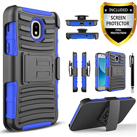Circlemalls Combo Holster Samsung Galaxy J7 Aero Case/Galaxy J7 Crown/Galaxy J7 top/Galaxy J7 Refine Case, with [Premium Screen Protector] Built-in Kickstand Bundled and Touch Screen Pen (Blue)