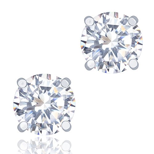 18k White Gold Plated Cubic Zirconia Round Cut Unisex Solitaire Stud Earrings (1.90 carats) by Orrous & Co.