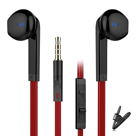 Earbuds, BYZ Wired Earphones with Microphone Stereo in-Ear Headphones for Running Workout Gym Red2