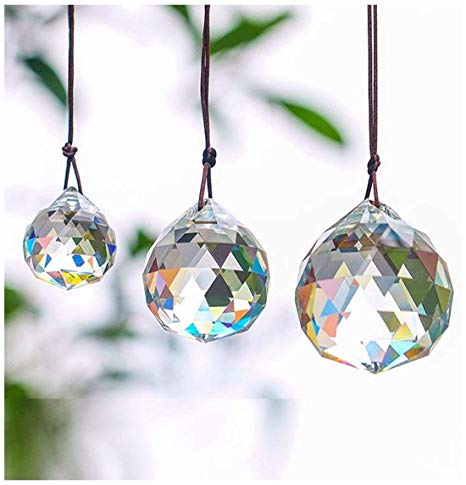 H&D Set of 3 Clear Crystal Ball Includes 20/30/40mm Faceted Prism Balls Suncatcher for Ceiling Lighting Chandelier Hanging Decorating