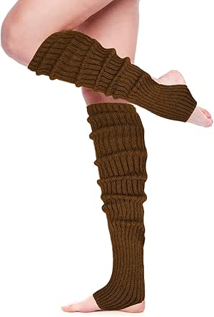 SATINIOR Long Stirrup Yoga Leg Warmers 24 Inch over the Knee Ribbed Knit Leg Warmer for Women 80s Party Dance Sports