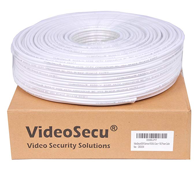 VideoSecu RG59 /U Siamese CCTV Combo Coaxial Cable 300ft ,20AWG 18/2 18AWG Video Power Security Camera Cable Home Surveillance DVR System Extension Wire Cord AA1