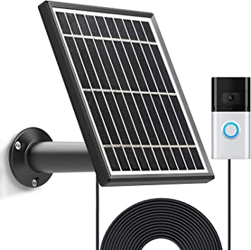 Solar Panel Compatible with Video Doorbell 1/newest generation(2020 Release-1080p), Waterproof Charge Continuously,5 V/ 3.5 W (Max) Output, Includes Secure Wall Mount,5.0M/16 ft Power Cable