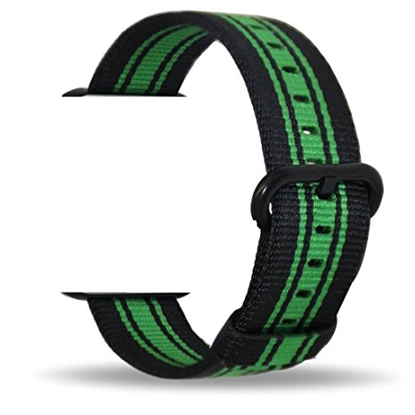 Smart Watch Band, Uitee Woven Nylon Band for Apple Watch 42mm Series 1 & 2, Uniquely and Artistically Designed Replacement Strap for iWatch, Comfortably Light With Fabric-Like Feel (Black/Green)