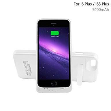 YHhao 5000mAh Charger Case for 5.5' iPhone 6 Plus /6S Plus Portable Battery Bank Slim Fit Slider Design with Stand(Please use your original lightening for charging) - White