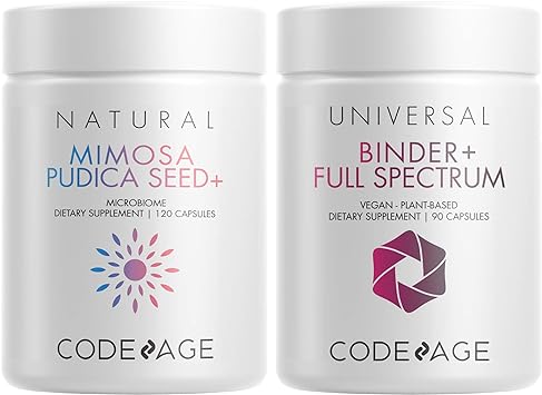 Codeage Gut & Immune Support Mimosa Pudica Seed   Binder Bundle - Herbal Cleanse - Molybdenum - Bentonite Clay - BioPerine Black Pepper - Gut Health Digestion Cleansing Support - Vegan Herbs - Non-GMO