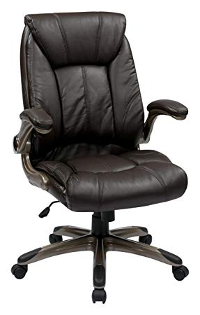 Office Star Faux Leather Seat and Mid Back Executive Chair with Padded Arms and Cocoa Finish Accents, Espresso