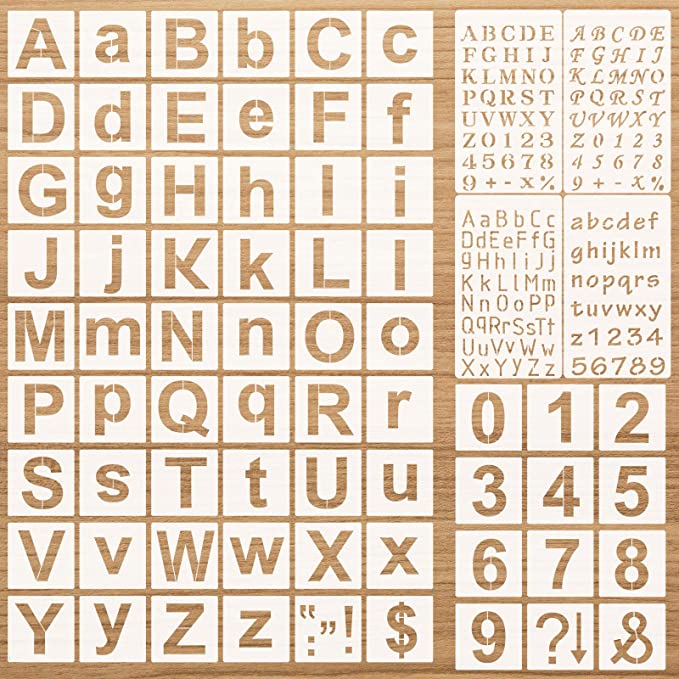 70 Pieces Letter and Number Stencils Set Reusable Plastic Letter Stencils Upper and Lowercase Alphabet Template in Calligraphy Font Number Sign Stencils for Painting on Wood Glass Door Holiday Decor