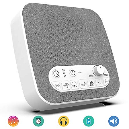 White Noise Machine Sound Machine with Natural Soothing Sounds, USB Charger, Adjustable Volume, Headphone Jack, Auto-Off Timer, Portable for Home Office Travel