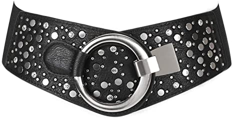 Women's Fashion Vintage Wide Elastic Waist Belt for Dresses Christmas Belt with Rivets Studs by JASGOOD