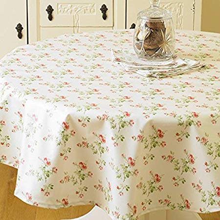 Charlotte Rose 147cm (58") Round 100% Cotton Cream French Floral Tablecloth, Exclusive Laura's Beau Vintage Design
