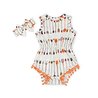 Hollyhorse Cute Toddler Baby Girls' Summer Outfit PomPom Romper with Headband