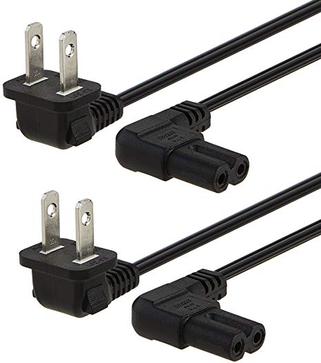 CableCreation 2-Pack 10 Feet Angled 2-Slot Non-Polarized Angle Power Cord (IEC320 C7 to Nema 1-15P), 3M/Black