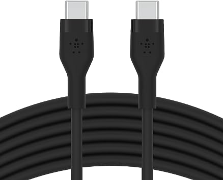 Belkin BoostCharge Flex Silicone USB Type C to C Cable (3M/10FT), USB-IF Certified Power Delivery PD Fast Charging Cable for MacBook Pro, iPad Pro, Galaxy S23, Ultra, Plus and More- Black