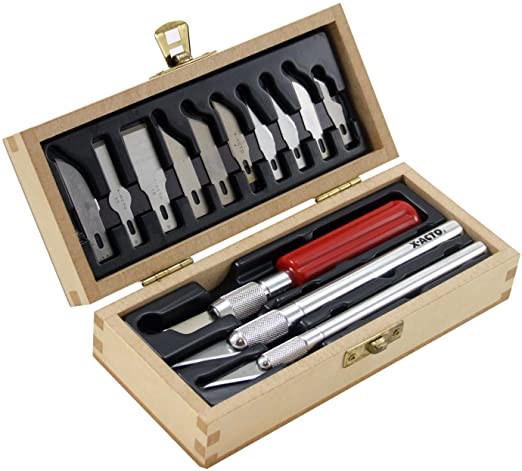X-Acto Basic Knife Set | Set Contains 3 Precision Knives, 10 Precision Knife Blades, Wooden Chest for Storage (14 Count)