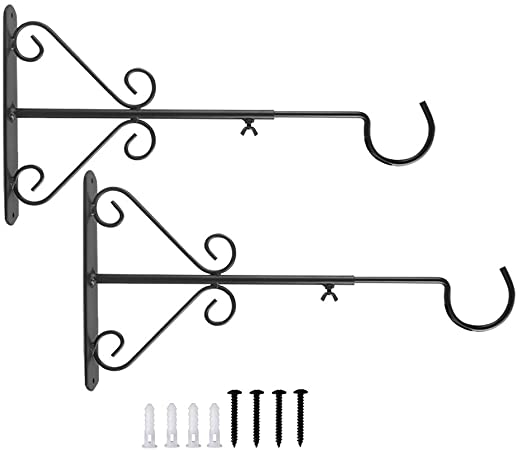 Hanging Plant Bracket, Outdoor Indoor Decorative Plant Hanging Hooks Adjustable Metal Wall Hooks with Screws for Planters Lanterns Bird Feeders Wind Chimes, 2 Pack
