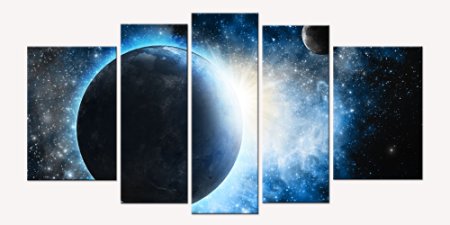Startonight Canvas Wall Art Cosmos, Space Art USA Design for Home Decor, Dual View Surprise Artwork Modern Framed Ready to Hang Wall Art Set of 5 Total 35.43 X 70.87 Inch 100% Original Art Painting!
