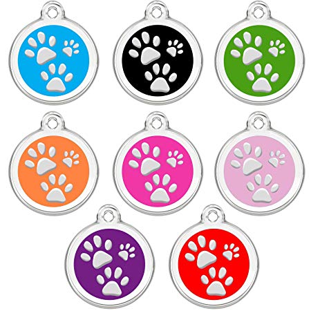 CNATTAGS Stainless Steel Enamel Pet ID Tags Designers Round Paws