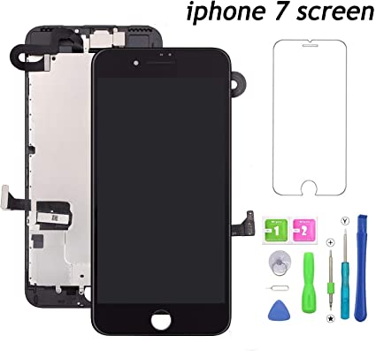 For iPhone 7 Black Screen Replacement Touch Screen Display LCD Digitizer Assembly With Front Facing Camera Proximity Sensor Ear Speaker Full Repair Tools(iphone 7 screen,black)