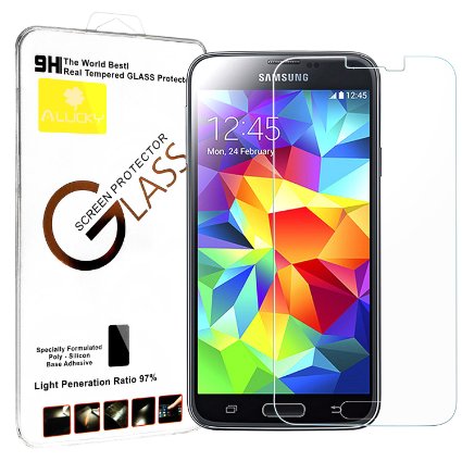 Galaxy S5 Screen ProtectorAlucky Premium Tempered Glass 03mm Anti-scratchBubble FreeExplosion-proof Pressure-resistant 9h Hardness Screen Protector for Samsung Galaxy S5 I9600