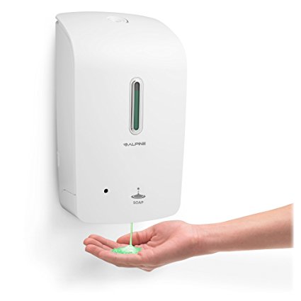 Alpine Wall Mountable, Touchless, Universal Liquid Soap Dispenser for Offices, Schools, Warehouses, Food Service Facilities, and Manufacturing Plants - White