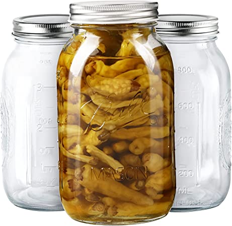 3 Pack Classic Mason Jars with Lids and Bands, 32oz Clear Regular Mouth Canning Glass Jars Storage Containers for Jam, Honey, Shower Favors