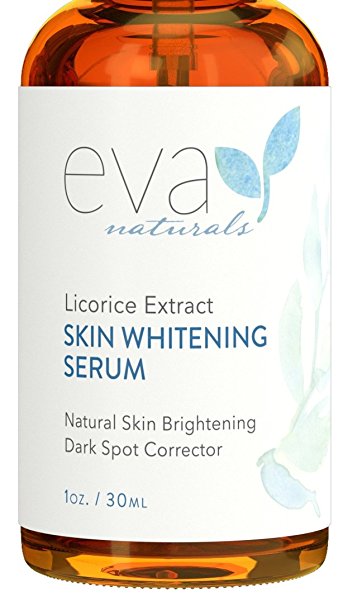 Licorice Extract Skin Whitening Serum by Eva Naturals (1 oz) - Natural Skin Lightener and Dark Spot Corrector - Gently Exfoliates for a Brighter Complexion - With Lactic Acid, CoQ10 and Vitamin E