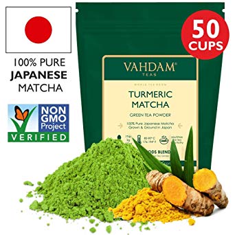 Turmeric   Matcha Green Tea Powder - Powerful SUPERFOODS Blend Rich with Curcumin - Pure Japanese Matcha Powder with Indian Turmeric Powder 🍵 137x Anti-OXIDANTS, Delicious Matcha Latte Powder, 100g