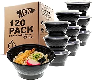 Freshware Meal Prep Bowl Containers [120 Pack] Plastic Bowls with Lids for Soup and Salad, Food Storage Bento Box, BPA Free, Stackable, Lunch Boxes, Microwave/Dishwasher/Freezer Safe (42 oz)