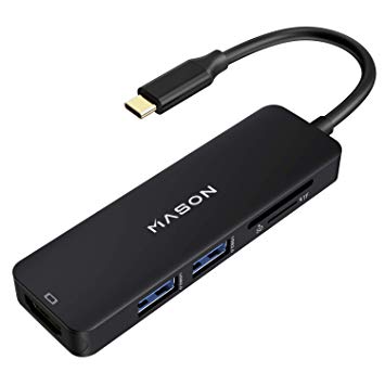 USB C Hub, 5 in 1 Multi Port Type C Adapter, Type C to HDMI Adapter(Thunderbolt 3) with HDMI, SD/Micro Card Reader, 2 USB 3.0 Ports for MacBook, iMac, and More USB C Devices. (Black)