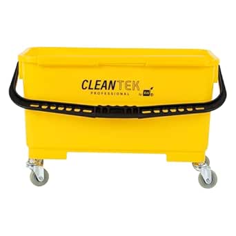 Restaurantware-Clean Tek Professional 25 Quart Cleaning Bucket with Sieve, 1 Bucket with Casters - Comfort-Grip Handle, Heavy-Duty, Yellow Plastic Mop Bucket, for Cleaning Kitchens, Restaurants