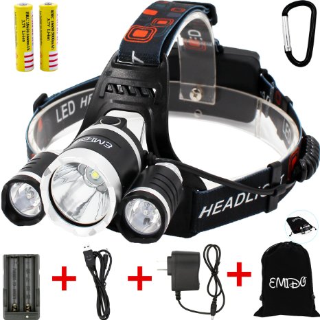 4 Modes LED Headlamps 3 CREE XM-L T6 LED 6000 Lumens Headlamp LED Flashlight for Camping Running Hiking Reading Battery Powered Helmet Light Hands-free Camping Headlight