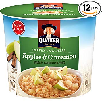 Quaker Instant Oatmeal Express Cups, Apples & Cinnamon, Breakfast Cereal, 12 Cups