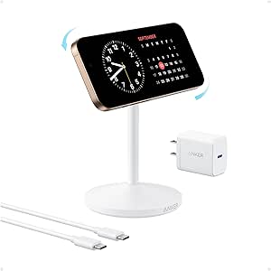 Anker MagGo MagSafe-Compatible Wireless Charger Stand, 15W Fast Magnetic Wireless Charging Station, Qi2 Certified 360° Charger, for iPhone 16/15/14 Series and AirPods (25W Adapter Included) (White)