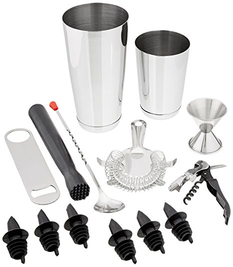 Tiger Chef 14 Piece Stainless Steel Bar Set & Cocktail Making Set Includes Bar Tools & Accessories